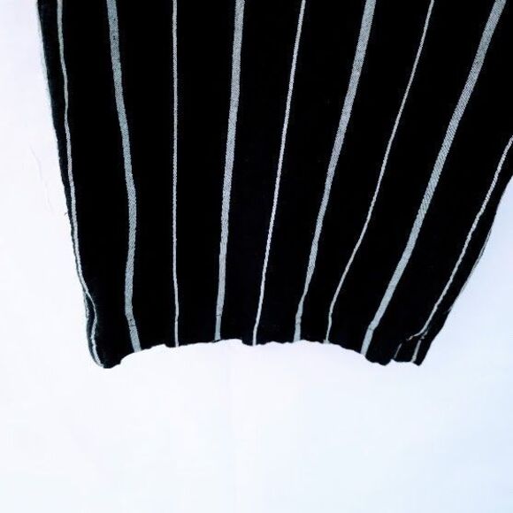 a new day Black Striped Linen Blend Wide Leg Tapered Ankle Pull On Pant L Beach - Picture 6 of 9